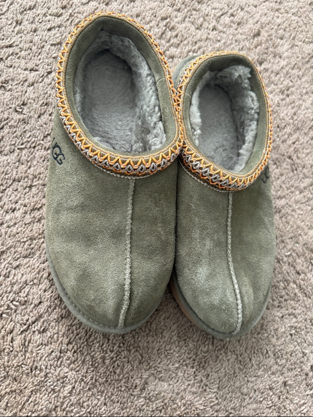 UGG Olive Suede Shearling-Trim Slip-On Clog